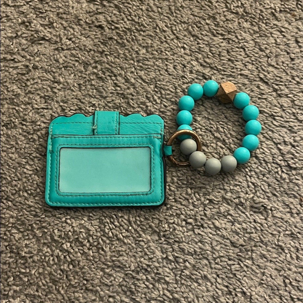 Turquoise Card Holder with Beaded Keychain